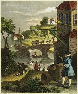 HOGARTH: FALSCHER PERSPEKTIV. Satire auf falschen Perspektiv. (Wer ein Design ohne Kenntnis der Perspektive erstellt wird für solche absurden Verwirrungen verantwortlich sein kann, wie in diesem Druck gezeigt). Stahlstechung, um 1860 nach einem Gemälde von William Hogarth