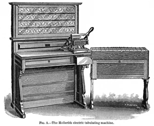 Drucke von HOLLERITH TABULATOR, 1890.Das elektrische Tabuliermaschine von Hermann Holzerit für die Ermittlung des elften US-amerikanischen Volkszählungsjahres 1890. Moderne Holzschnitt Herman Hollerith Drucke: HOLLERITH TABULATOR, 1890