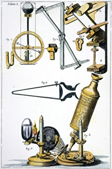 HOOKE: MICROS Kopf-Mikroskop, 1665. Hookees kombiniertes Mikroskop. Kupferstich aus Hookes Micrographia, London, 1665