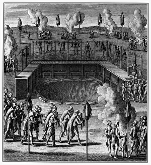 Drucke von HURON FEEST DER TOTEN. 18.Jahrhundert französische Holzgravur ungenau das Huron-Fest der Toten darstellend Amerikanischer Biber Drucke: HURON FEEST DER TOTEN. 18.Jahrhundert französische Holzschnitt ungenau die Huronen beim Feest der Toten darstellend
