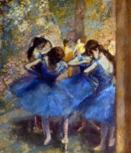 Drucke von Degas: Blaue Tänzer, um 1890. Öl auf Leinwand von Edgar Degas Impressionistische Gemälde Drucke: Degas: Blaue Tänzerinnen, um 1890. Öl auf Leinwand von Edgar Degass