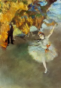 Drucke von Degas : Stern oder Tänzer auf der Bühne.Pastell auf Papier, 1876 - 77 Impressionistische Gemälde Drucke: Degas : Stern , 1876 - 77 . Edgar Degas : Der Stern oder Die Tänzerin auf der Bühne