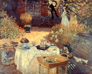 MONET: MONTAGE ZUR MITTE, um 1873. Der Mittagessen. Öl auf Leinwand von Claude Monet, um 1873