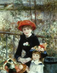 Drucke von RENÉE RENIOR : ZWEI SCHWESTERN AM TERRASSE , 1881 . PIERRE AUGUSTE RENOIR : Zwei Schwestern auf der Terrasse mit Öl auf Leinwand aus dem Jahr 1881 Impressionistische Gemälde Drucke: RENOWNIER ZWIEF SCHWESTERN AM TERRASSEN, ÖL auf Leinwand aus dem Jahr 1881
