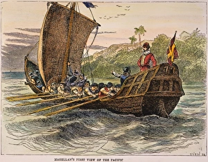 Colored Engraving 19th Century Drucke: MAGELLAN: PACIFIC OCEAN