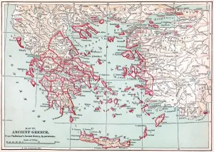 Ancient Greece Map Drucke: MAP: ANCIENT GREECE. Map of Ancient Greece. Line engraving, late 19th century