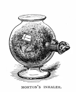 Entworfen für die Verwaltung von Ätheranästhesie durch Dr.William T.G.Morton um das Jahr 1846; Holzgravur aus dem 19.Jahrhundert