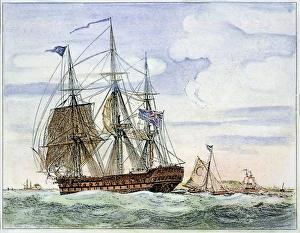 Handels Schiff. Der Thames ist ein Ostindienmann Handelschiff aus dem späten 18. Jahrhundert für die Ost-Indische Gesellschaft gebaut; englisches Kupferstich von 1828