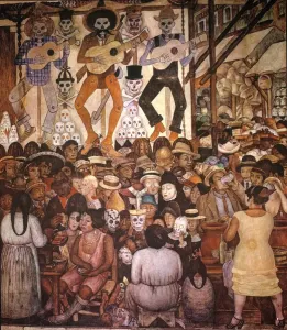 Drucke von RIVIERA: TAGE DER TOTEN. Feiertag der Toten-Feier. Wandmalerei von Diego Rivera im Bundesministerium für Bildung und Wissenschaft in Mexiko-Stadt Diego Rivera Drucke: RIVIERA: TAG DER TOTEN FEESTTAG DES TOTEN MAURAT von DIEGO RIVAER AUS DEM MINISTERIUM FÜR ÖFFENTLICHES ERZIEHUNGSWesen
