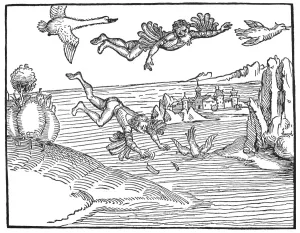 Drucke von DAEDALUS UND IKAROS. Daedalus und Ikaros. Holzstich von Albrecht Dürer, 1493 Daedalus Drucke: DAEDALUS UND IKAROS. Daedalus und Ikaros. Holzgravur von Albrecht Dürer, 1493