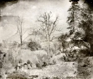Apache-Familie 1890/03 Sitzender Mann und Frau mit Kind im Cradelsitz