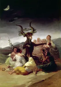 Drucke von Goya: Hexenfeier.Selbstmalerei mit Öl auf Leinwand von Francisco Goya, 1795 - 98 Francisco Goya Drucke: Goya : Hexenfeier . Die Hexenschäft. Öl auf Leinwand , 1795 - 98 von Francisco Goya