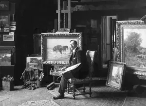 19th Century Artist Drucke: PAINTER IN STUDIO. An unidentified painter, possibly Dutch, in his studio. Photograph