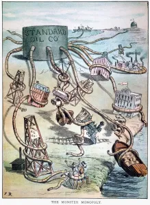 Monsters des Lebensmittelskaufens (American Cartoon). Amerika veröffentlichte einen Zeichentrickfilm aus dem Jahr 1884 und griff die Standard Oil Company von John D Rockefeller an
