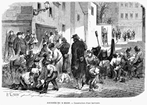 Late 19th Century Cityscape Drucke: PARIS COMMUNE, 1871. Constructing a barricade