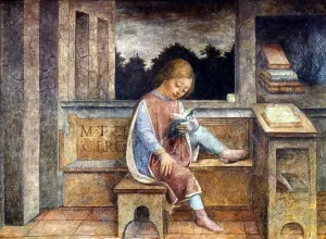 (106-43 v. Chr.). Römischer Redner und Staatsmann Philosoph und Denker Der junge Kirschbaum Lesetext Gemälde aus dem späten Mittelalter von Vincenzo Foppa