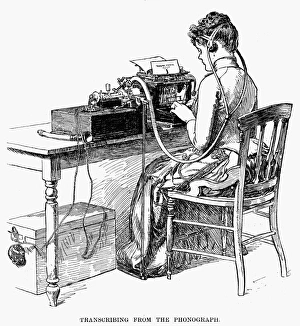 American Invention History Drucke: PHONOGRAPH: TRANSCRIBING. Transcribing from the phonograph. Line engraving, c1878