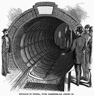 American Wood Engraving Art Drucke: PNEUMATIC TRANSIT, 1870