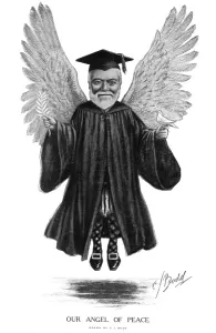 Drucke von ANDREW CARNEGIE (1835-1919). Amerikanischer Industrieller. Karikatur aus dem Jahr 1913 zum Gründungsjahr der Carnegie-Stiftung für internationale Friedensforschung Industrielle Drucke: Andrew Carnegie (1835-1919) Amerikanischer Industrieller