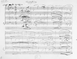 Beethoven-Manuschrift, 1825. Seitenblatt aus Ludwigs v. Beethovens Streichquartett in H-Flat