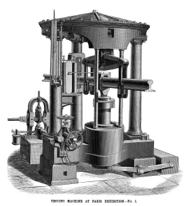 Wissenschaft Drucke: PROBIERMASCHINE, 1878. Eine universelle Probiermaschine zur Prüfung der Zähigkeit
