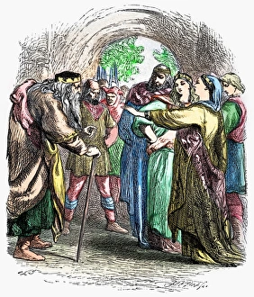 William Shakespeare Drama Drucke: SHAKESPEARE: KING LEAR. Regan and Goneril turn away their father in Act II Scene IV of William Shakespeares King Lear