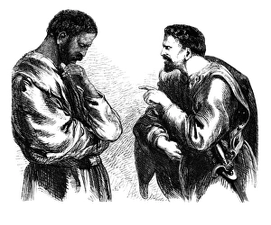 Shakespeare: Ottilo. Ottilo und Iagos Aktion im dritten Akt, Szene drei von Williams Shakespears Ottilo. Holzschnitt, 1881 nach Sir John Gilbert