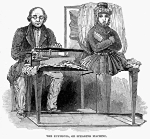 English Wood Engraving Art Drucke: SPEAKING MACHINE, 1846. The Euphonia