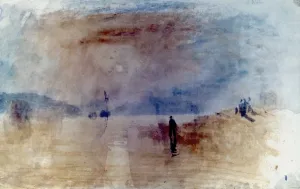 Drucke von TURNER: FORTFLINTBURG SCHLOSS. Sonnenaufgang vor Fortflintburg Schloss in Wales. Öl auf Leinwand von James Mallord William Turner um 1830 William Turner Drucke: TURNER: FORTFLINTBURG KASTELL
