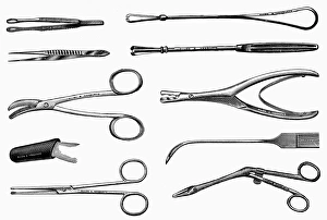 Antique Surgical Instruments Drucke: SURGICAL INSTRUMENTS. Various surgical instruments for use in general operations