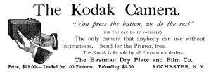 Drucke von KAMERA: DIE KODAK #1, 1888. Du drückst den Knopf herunter und wir machen das Rest. Georges einfaches, fokussiertes Kamerasystem für Amateur-Verwendung im amerikanischen Magazinadvent von 1889 George Eastman Drucke: Kamera: Die Kodak Nr. 1, 1888