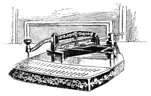 Late 19th Century Technology Drucke: CENSUS MACHINE, 1890. Keypunch for the statistical tabulation of the Eleventh U