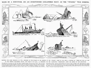 Drucke von TITANIC: SINKEN, 1912. Zeitgenössische Skizzen von einem Überlebenden des Untergangs der Titanic, 14.-15. April 1912 Zeitgenössische Kunst Drucke: TITANIC: SINKEN, 1912. Zeitgenössische Skizzen eines Überlebenden der Untergang des Titanic