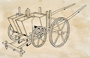 TULL: SAMENBOHNERDRUCK. Samenbohner erfunden 1701 von Jethro Tull (1674-1741); Linolschnitt
