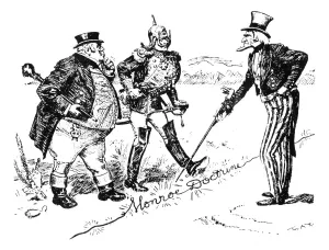 Drucke von Die Monroe-Doktrin-Kartonne. Onkel Sam - das ist ein lebendiger Draht, Herren! Eine 1902-Ilustration von W.A Venezuela Drucke: Doctrin von Monroe-Kartoon
