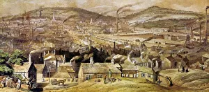 Drucke von Blick auf Sheffield (England). Wassergemälde von 1854 von William Ibbett I Drucke: Blick auf Sheffield (England). Wasserfarbenkunst aus dem Jahr 1854 von William Ibbitt