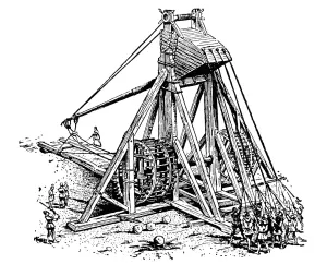 Kriegsführung Drucke: Waffen: Mangonell. Ein Mangonell-Sturmwerk aus dem 13