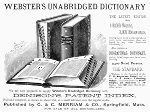 American Advertising Art Drucke: WEBSTERs DICTIONARY. Advertisement for the 1883 edition of Websters Dictionary