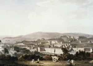 Blick auf Bath, England. Ölbild aus dem frühen 19. Jahrhundert von John Claude Nattes