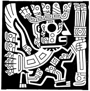 Drucke von Bolivien: Tiahuancoco-Figur. Zeichnung einer der vielen Figuren an jeder Seite des Hauptfigurens von Sonnen-Tür in Tiahuancoco, Bolivien Bolivien Drucke: BOLIVIEN: TI AHUAN ACO FIGUR. Zeichnung einer der vielen Figuren auf jeder Seite von