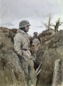 Bildende Kunst Drucke: Ein deutscher Soldat im Graben auf der Ostfront während des Zweiten Weltkriegs