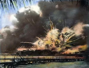 Zweiter Weltkrieg Drucke: Das USS Shaw explodiert während des japanischen Angriffs auf die US-amerikanische Seebasis in Pearl Harbor