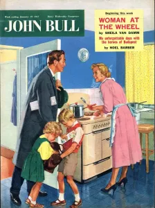 Drucke von Der John Bull 1957 aus den 50er Jahren UK Kochen Haushausfrauen Hausfrau Küche Frau Frauen im Kühlschrank Magazin Familie Küche Drucke: Der John Bull aus den Fünfzigerjahren im Vereinigten Königreich kocht traditionelle Gerichte für die Haushalterinnen