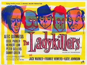 Drucke von Der Poster wurde von Reginald Mount für die Filmproduktion der Ealing-Ladykiller geschaffen und unter der Regie von Alexander Mackendrick mit Alec Guinness, Peter Sellers Film und Filmplakate: Großbritannien-Quad-Afisha für Die Schattenjägerinnen (1955)