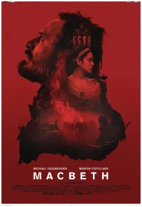 Drucke von Rot Version des britischen Poster-Artworks für die Veröffentlichung von Justins Kurzel's Macbeth 2015 mit Michael Fassbender und Marion Cotillard Film und Filmplakate: Ein Aushangposter für die britische Veröffentlichung von Macbeth 2015