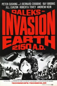 Drucke von Schwarze und weiße Variante des britischen Kunstwerks für die Veröffentlichung von Gordons Flemyngs Science-Fictionfilm Film und Filmplakate: Poster für das UK-Filmplakat von Dalek Invasion der Erde im Jahr 2150 v. Chr. (1966)