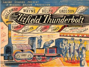Drucke von entworfen von Edward Bawden (1903-1989) London Drucke: Britischer Titfield-Thunderbolt-Quad-Artwork