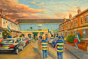 Pop-Art Drucke: Wilderspoel-Stadion Besuch beim Spiel - Warrington-Wolfe Rugby-League
