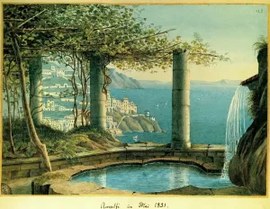 Drucke von Italien. Ansicht von Amalfi Mai 1831 von Felix Mendelssohn Bartholdy (1809-1847). Wasserfarbe aus dem 19. Jahrhundert im Ashmolean Museum der Universität Oxford Aquarellbilder Drucke: Italien, Blick auf die Stadt am Meer von Amalfi im Mai 1831 von Felix Mendelssohn Bartholdy (* 1809 - † 1847)