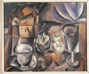 Drucke von Pablo Picasso (1881-1973), Stille Leben. Kiste, Becher, Äpfel und Glasglocke, 1909 Pablo Picasso Drucke: Italien, Bologna, Gemälde mit stiller Szene